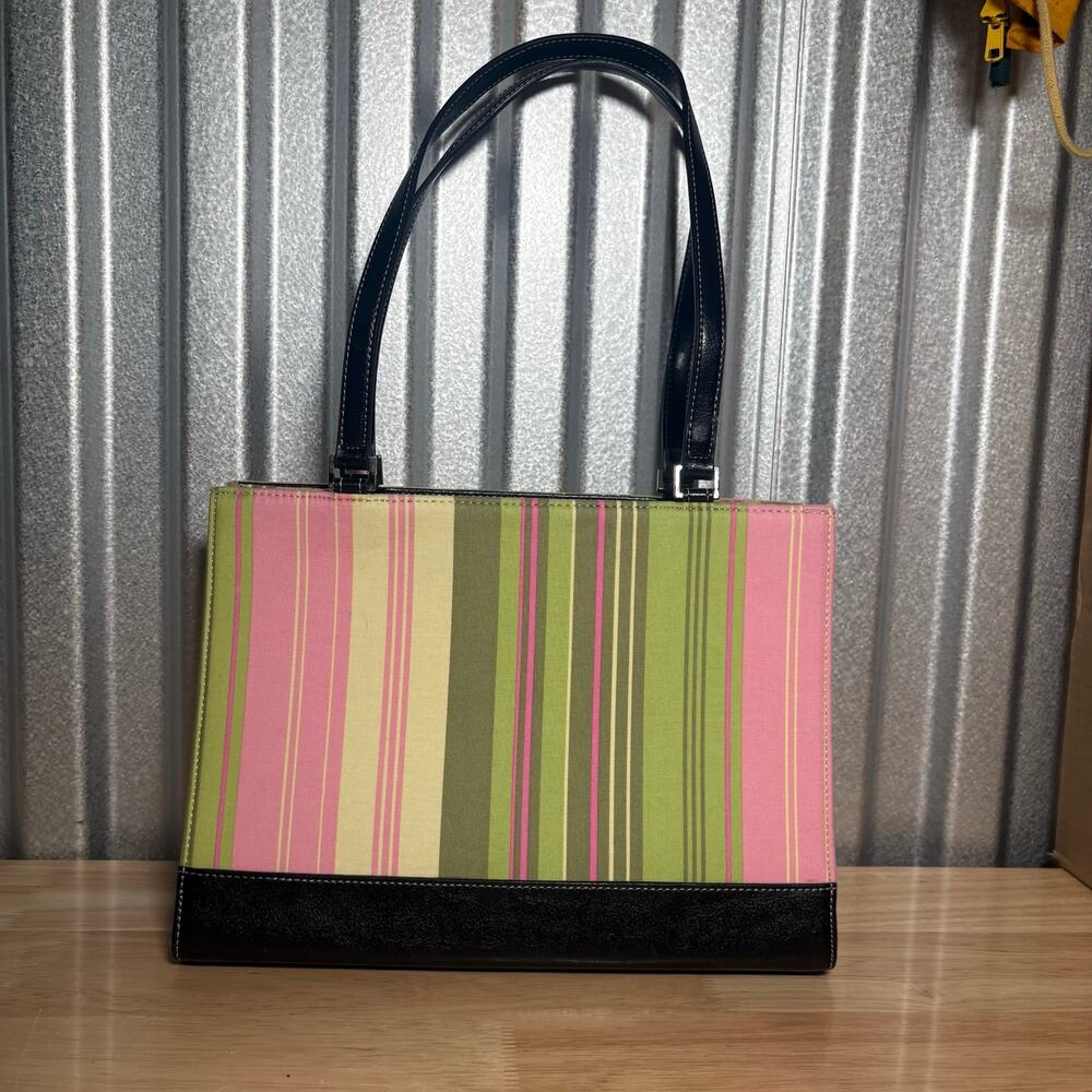 Y2K 13 Going on 30 Style Shoulder Bag with Green and Pink Stripes Paris Hilton